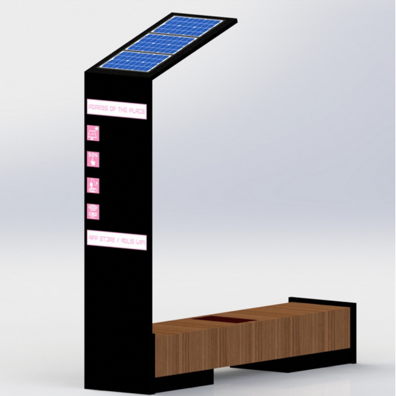 Слънчева външна пейка за зареждане на USB от неръждаема стомана с слънчева светлина с LED дисплей